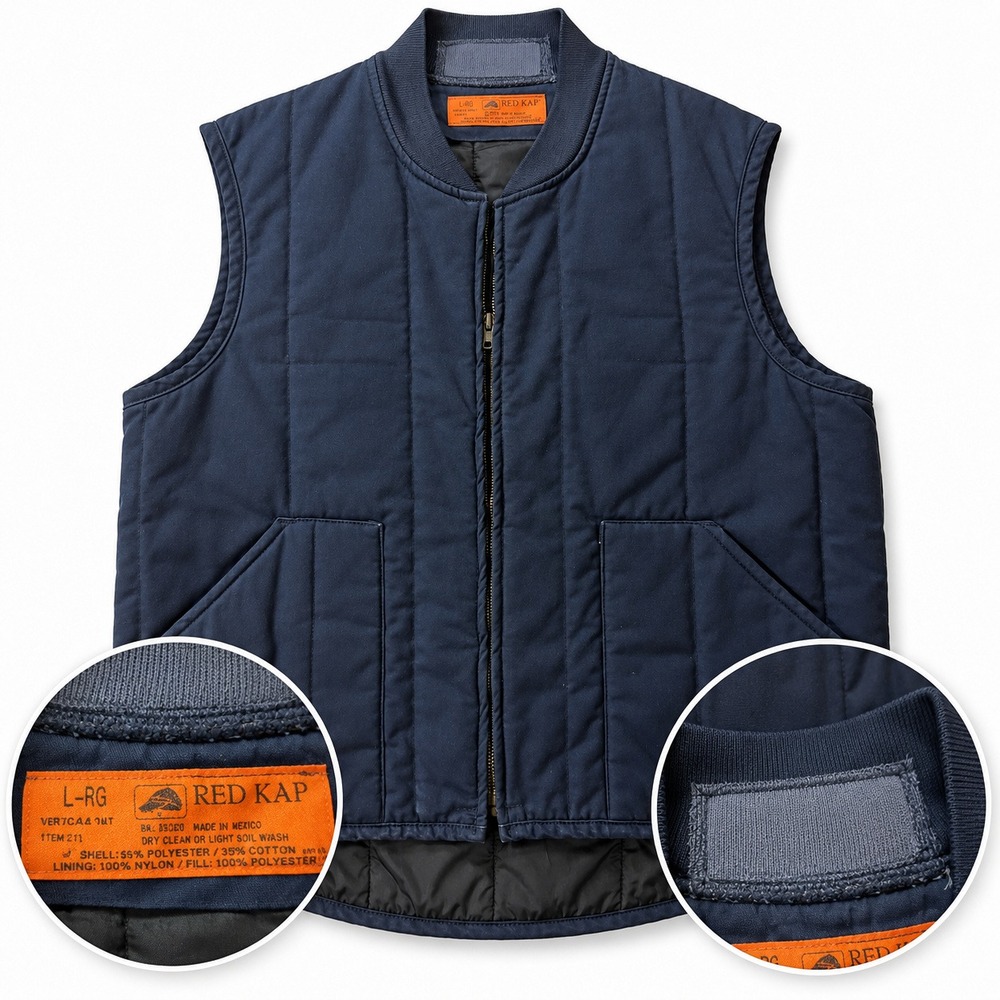 Red Kap Quilted Work Vest Mens L-RG Navy Blue Insulated Workwear Vintage Style